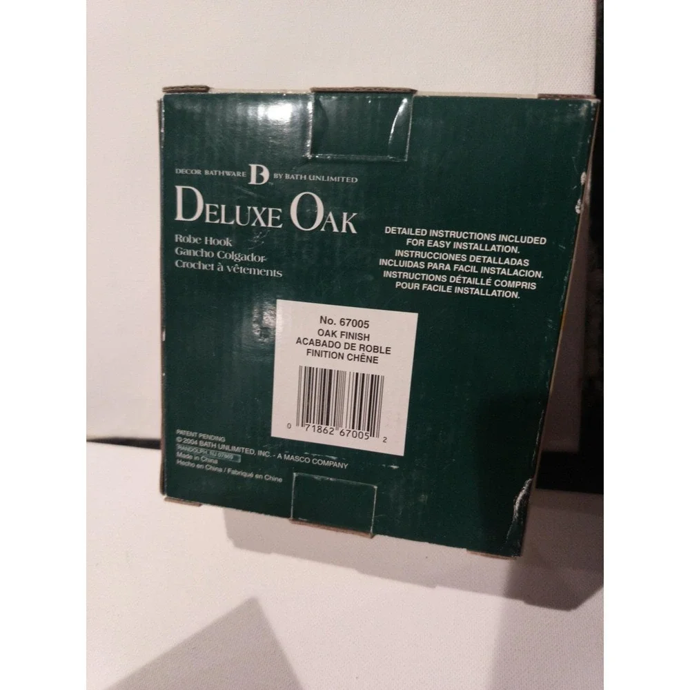 Vtg. Deluxe Oak Finish Robe Hook Home Decor Bathware by Bath Unlimited - NIB